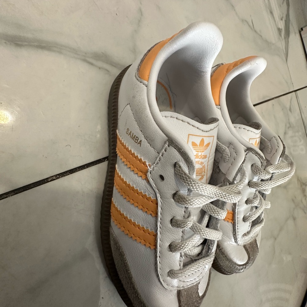 Adidas Kids Samba White and Orange Sneakers